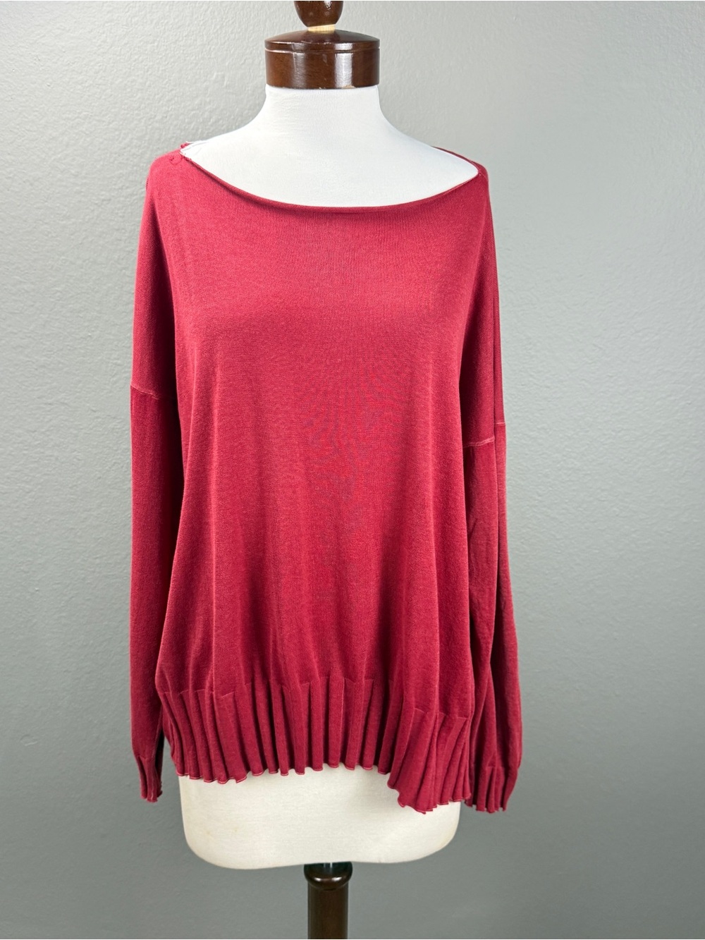 Planet By Lauren G Wine Red Pima Cotton Boatneck Rib Sweater One Size Fits All